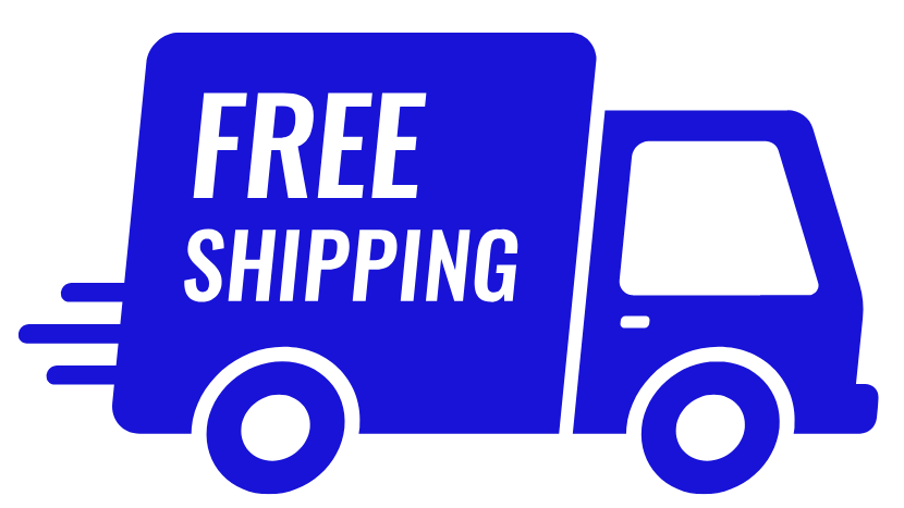 Blue delivery truck icon with 'Free Shipping' text on a white background