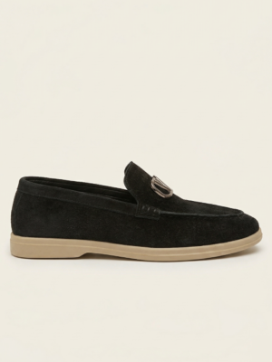 Signature Suede Leather Loafers – Black