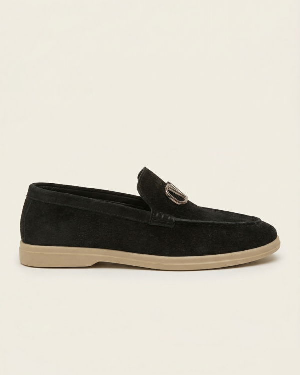 9110 Signature Suede Leather Loafers – Black
